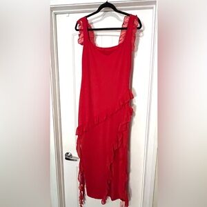 Elegant Red Ruffled Wedding Guest Dress